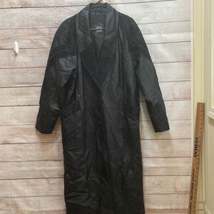 VINTAGE GREG BELL FULL LENGTH‎ EMBELLISHED BLACK LEATHER COAT